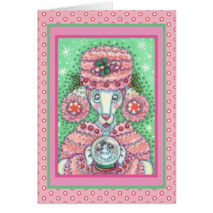 PEPPERMINT PINK POODLE CHRISTMAS WENSKAART V