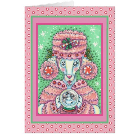 PEPPERMINT PINK POODLE CHRISTMAS WENSKAART V (Voorkant)