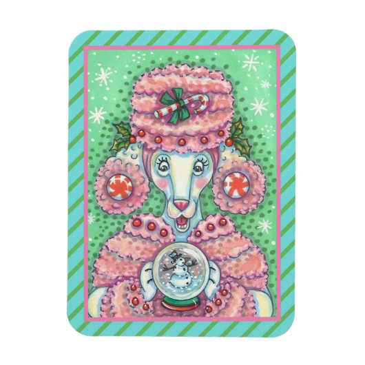 PEPPERMINT PINK POODLE, FUNNY CHRISTMAS DOG MAGNET MAGNEET (Verticaal)