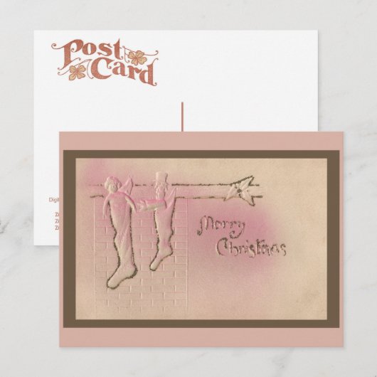  Peppermint Pink Vintage Kerstmis Briefkaart (Voorkant / Achterkant)