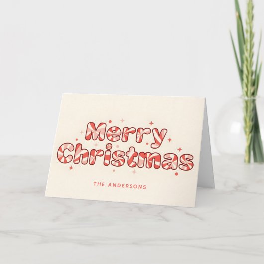 Peppermint Retro Script Prettig Kerstfeest Feestdagen Kaart (Voorkant)
