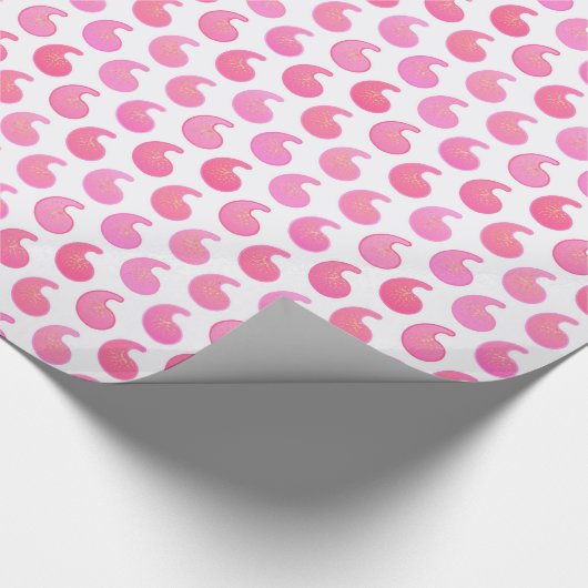 Peppermint roze paisley op wit cadeaupapier (Hoek)