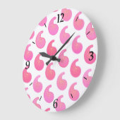 Peppermint roze paisley op wit grote klok (Hoek)