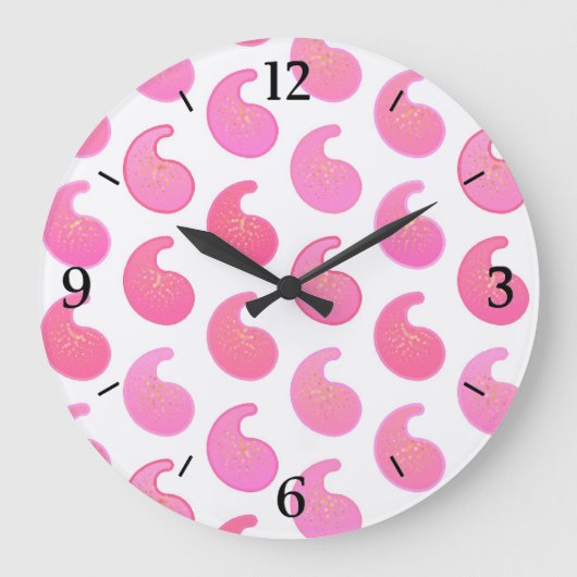 Peppermint roze paisley op wit grote klok (Voorkant)