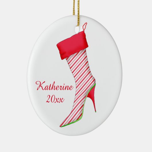 Peppermint Shoe Lover met kerstversiering met naam Keramisch Ornament (Rechts)