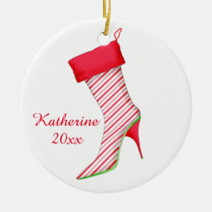 Peppermint Shoe Lover met kerstversiering met naam Keramisch Ornament