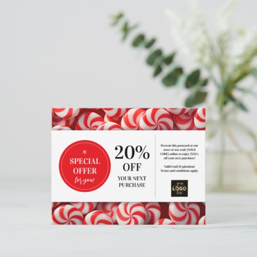 Peppermint Snoep Custom Coupon Korting Briefkaart (Staand voorkant)