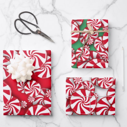 Peppermint Snoep Kerstmis Inpakpapier Vel (Voorkant)