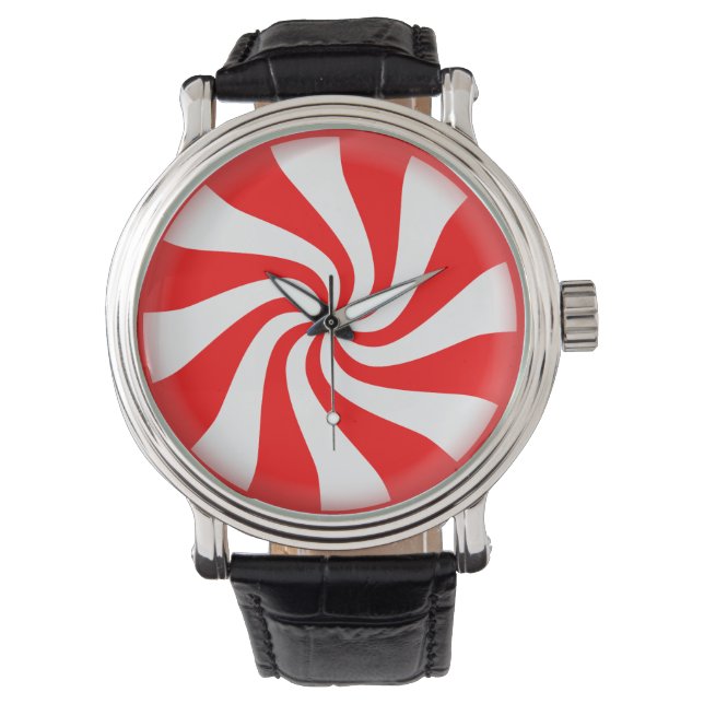 Peppermint Snoep  lederen riem zwart horloge (Voorkant)