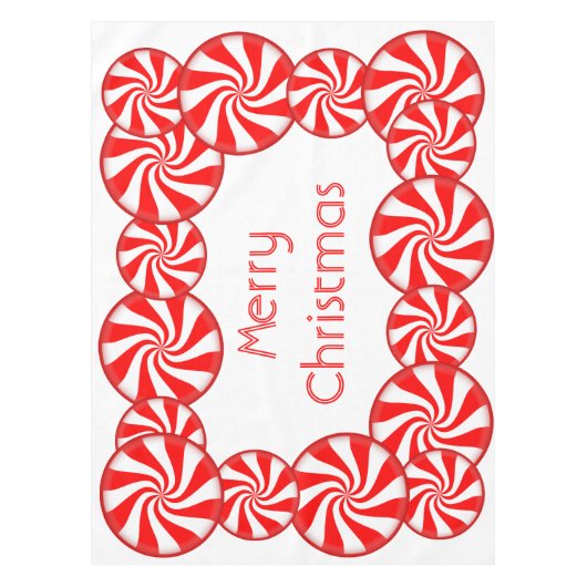 Peppermint Snoep Merry Kerstmis Tafelkleed (Voorkant)