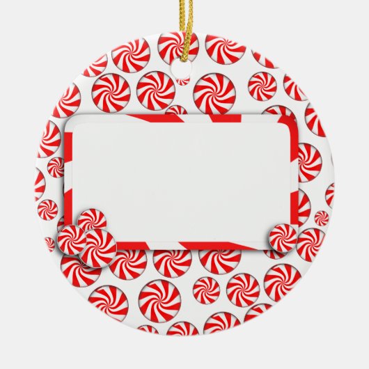 Peppermint-Snoep met Label Keramisch Ornament (Voorkant)