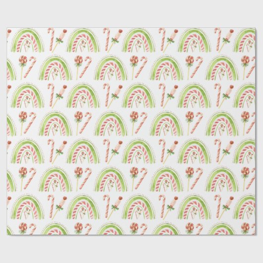 Peppermint Snoep Regenboogroze kerst Cadeaupapier (Vlak)