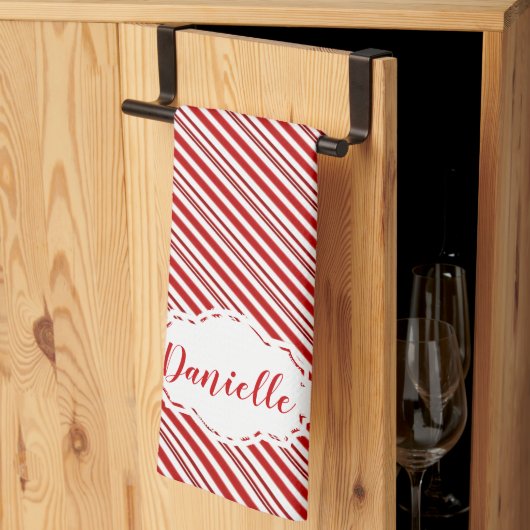 Peppermint snoep streep gepersonaliseerd theedoek (Derde Gevouwen)