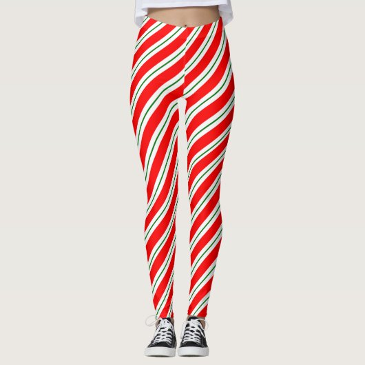 Peppermint Snoep Stripe-feestdag Leggings (Voorkant)