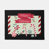Peppermint Snoep Stripe Holly Prettige feestdagen  Deurmat (Voorkant)