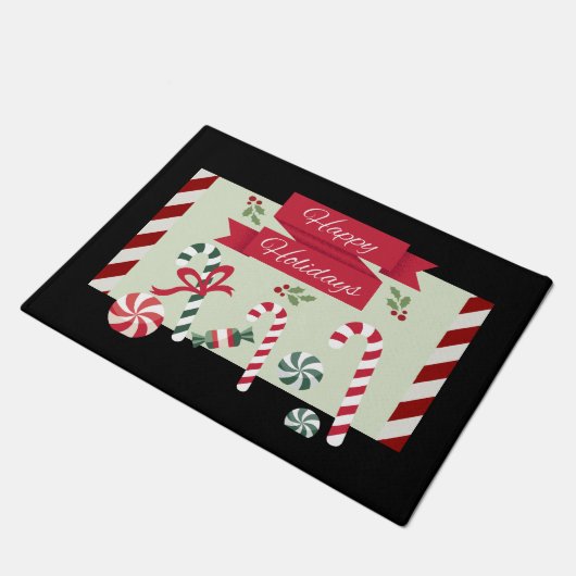 Peppermint Snoep Stripe Holly Prettige feestdagen  Deurmat (Schuin)