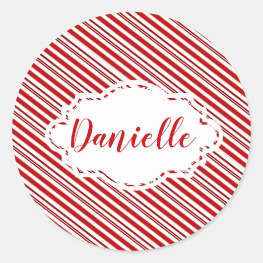 Peppermint snoep stripe op maat ronde sticker (Voorkant)