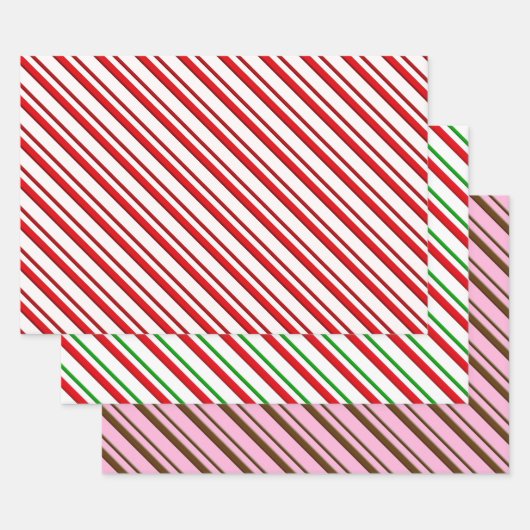 Peppermint Snoep Stripes, rood, groen, roze Inpakpapier Vel (Set)