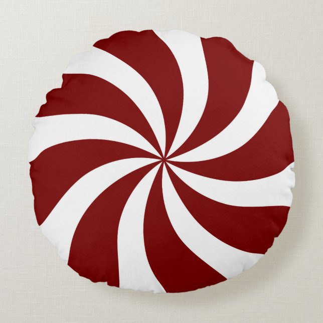 Peppermint Snoep Swirl Red en White Rond Kussen (Voorkant)