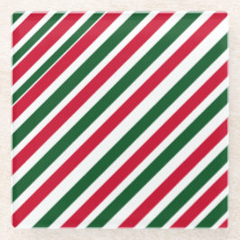 Peppermint Stick Stripes in Red, Green, and White Glazen Onderzetter