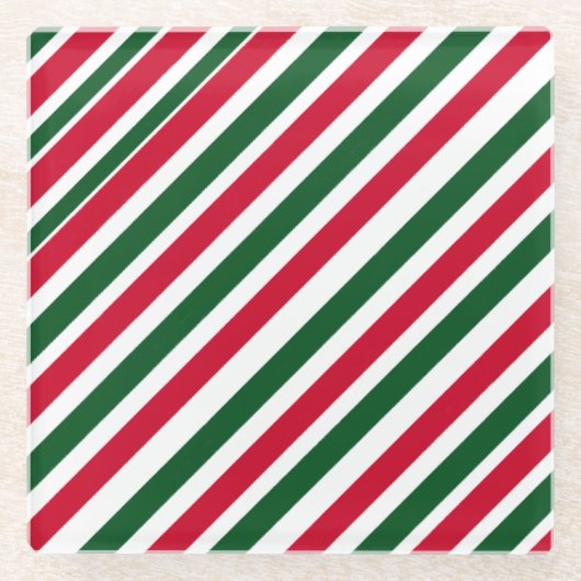 Peppermint Stick Stripes in Red, Green, and White Glazen Onderzetter (Voorkant)