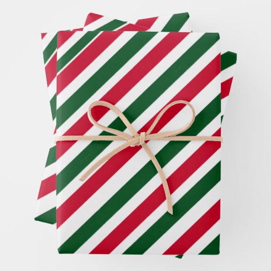 Peppermint Stick Stripes in Red, Green, and White Inpakpapier Vel (In situ)