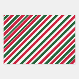 Peppermint Stick Stripes in Red, Green, and White Inpakpapier Vel