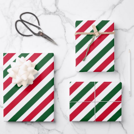Peppermint Stick Stripes in Red, Green, and White Inpakpapier Vel (Voorkant)