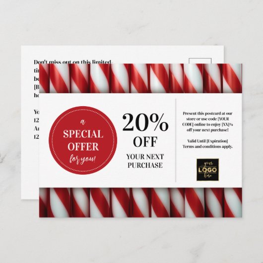 Peppermint Sticks Kerstmis Custom Coupon Korting Briefkaart (Voorkant / Achterkant)