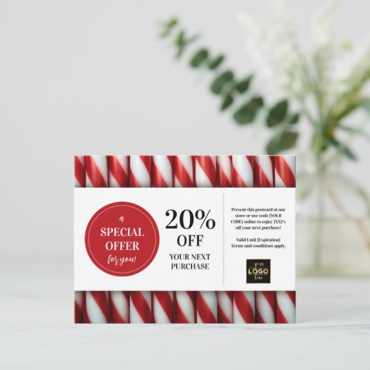 Peppermint Sticks Kerstmis Custom Coupon Korting Briefkaart (Staand voorkant)