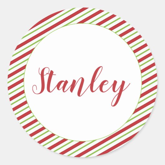Peppermint strepen gepersonaliseerd  ronde sticker (Voorkant)