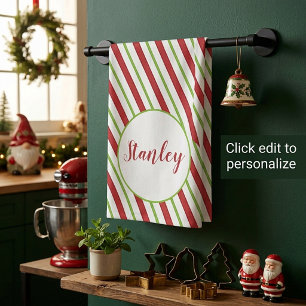 Peppermint strepen gepersonaliseerd  theedoek