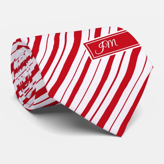 Peppermint Stripe Classic Leuke Initialen Kerst Stropdas (Opgerold)