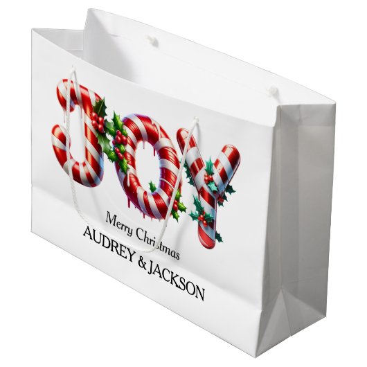 Peppermint Stripe Joy Christmas Groot Cadeauzakje (Voorkant Gekanteld)