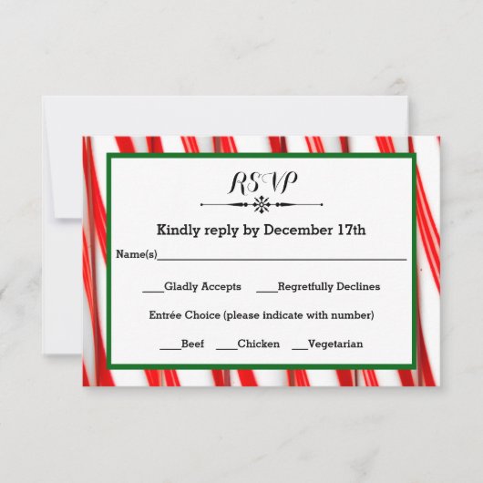 Peppermint Stripe Kerstmis-RSVP-reactiekaart RSVP Kaartje (Voorkant)