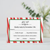 Peppermint Stripe Kerstmis-RSVP-reactiekaart RSVP Kaartje (Staand voorkant)