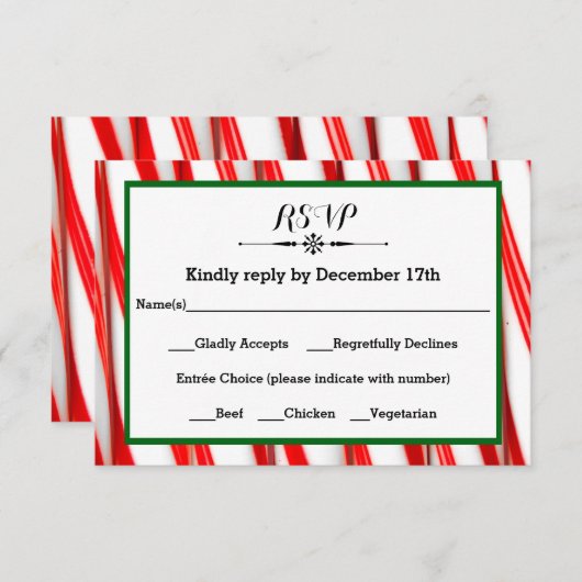 Peppermint Stripe Kerstmis-RSVP-reactiekaart RSVP Kaartje (Voorkant / Achterkant)