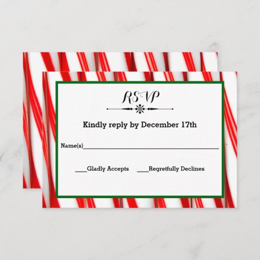Peppermint Stripe Kerstmis - RSVP-reactiekaart RSVP Kaartje (Voorkant / Achterkant)