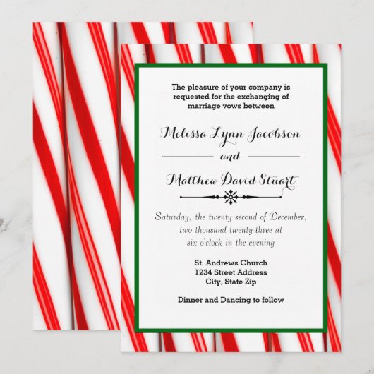 Peppermint Stripe Kerstmis - Uitnodiging voor de b (Voorkant / Achterkant)