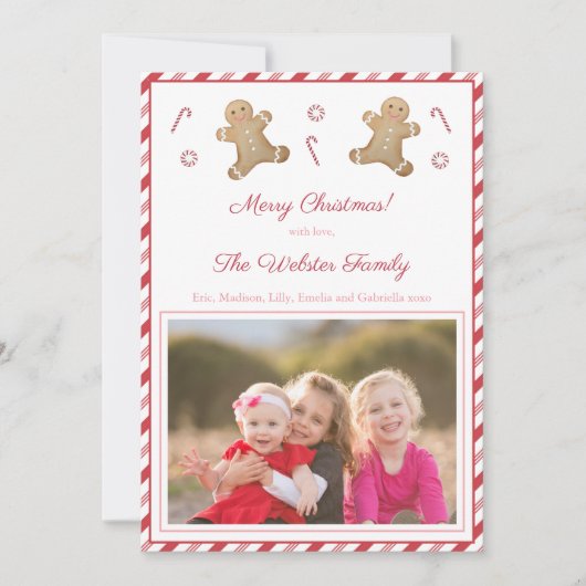 Peppermint Stripes Gingerbrood Rood Roze Afbeeldin Feestdagenkaart (Voorkant)
