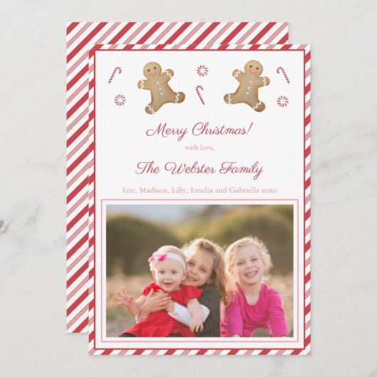 Peppermint Stripes Gingerbrood Rood Roze Afbeeldin Feestdagenkaart (Voorkant / Achterkant)