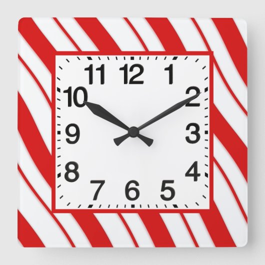 Peppermint Stripes Vierkante Klok (Voorkant)