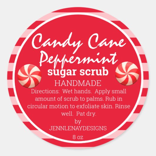 Peppermint Sugar Scrub Red White Striped DIY Label (Voorkant)