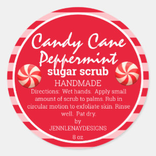 Peppermint Sugar Scrub Red White Striped DIY Label