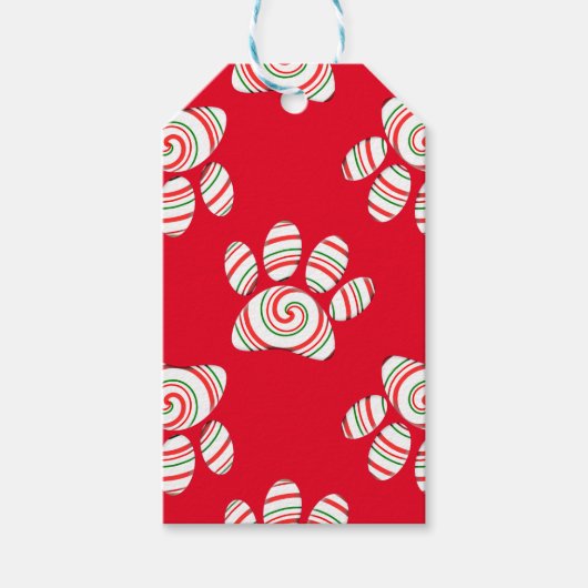Peppermint Swirl Dog Paw in rood-groen wit Cadeaulabel (Voorkant)