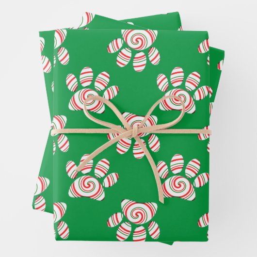 Peppermint Swirl Dog Paw in rood-groen wit Inpakpapier Vel (In situ)