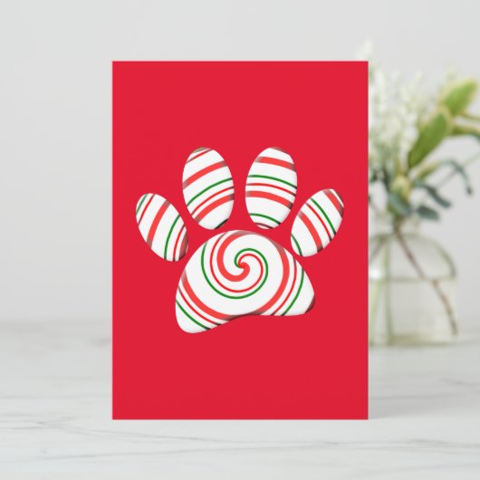 Peppermint Swirl Dog Paw in rood-groen wit Kaart (Staand voorkant)