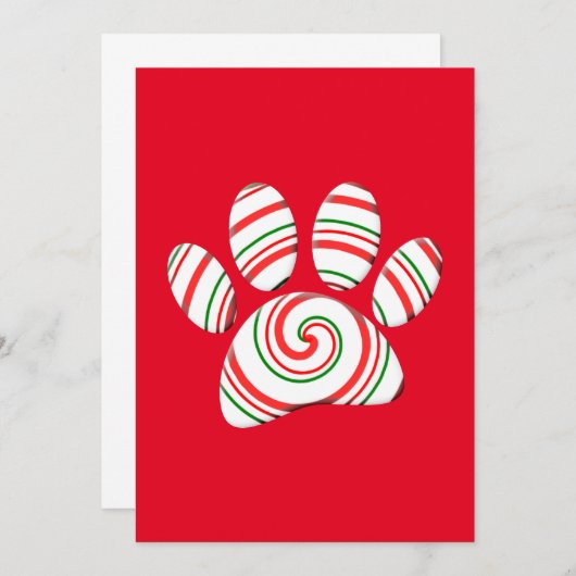 Peppermint Swirl Dog Paw in rood-groen wit Kaart (Voorkant / Achterkant)