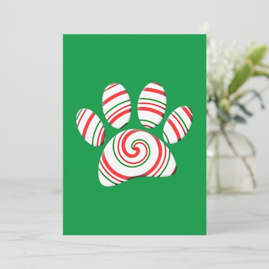 Peppermint Swirl Dog Paw in rood-groen wit Kaart (Staand voorkant)