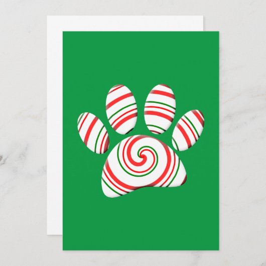 Peppermint Swirl Dog Paw in rood-groen wit Kaart (Voorkant / Achterkant)
